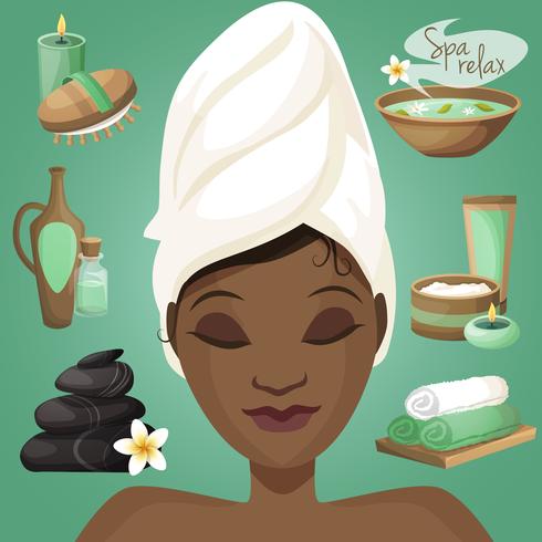 Femme noire en spa vecteur