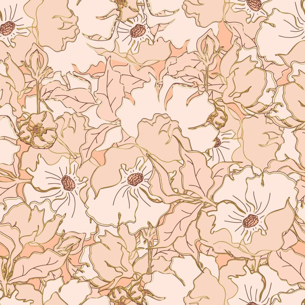 fleurs de modèle sans couture de vecteur avec des feuilles. illustration botanique pour papier peint, textile, tissu, vêtements, papier, cartes postales