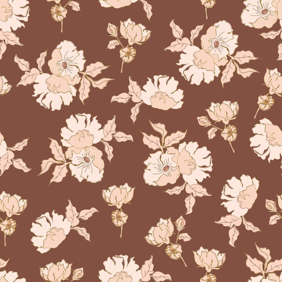 fleurs de modèle sans couture de vecteur avec des feuilles. illustration botanique pour papier peint, textile, tissu, vêtements, papier, cartes postales