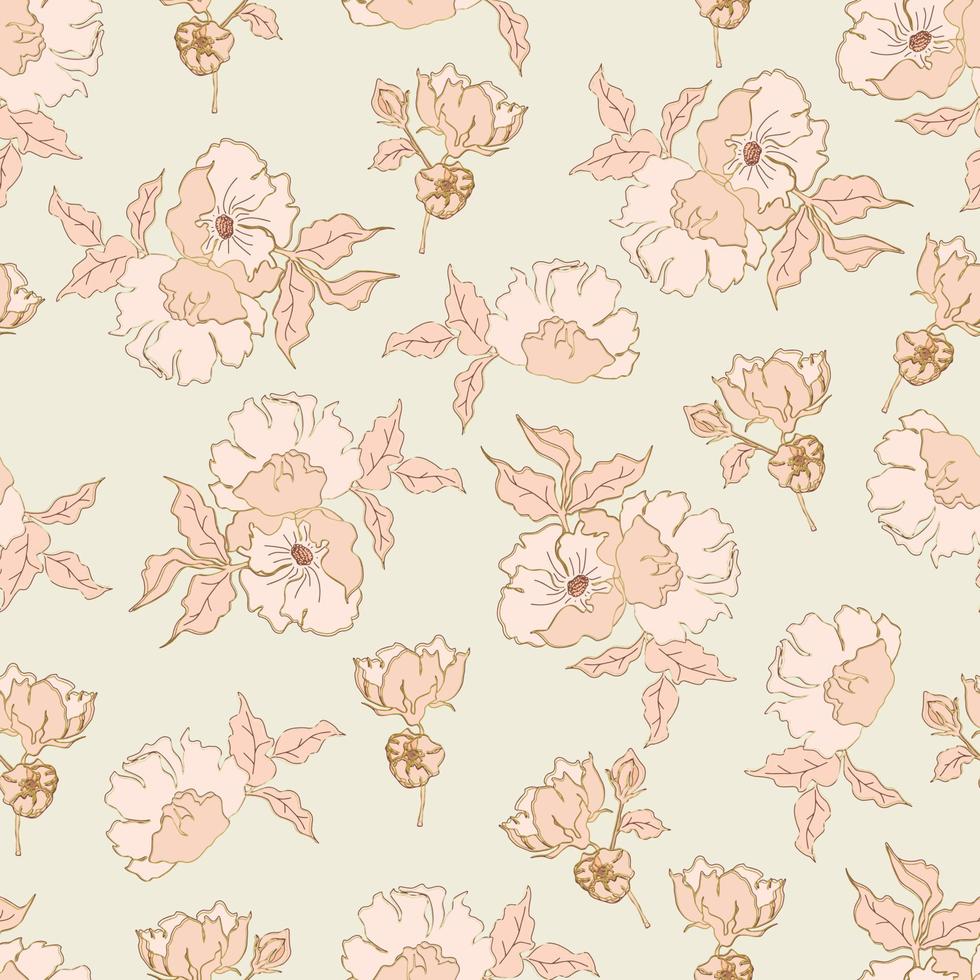 fleurs de modèle sans couture de vecteur avec des feuilles. illustration botanique pour papier peint, textile, tissu, vêtements, papier, cartes postales