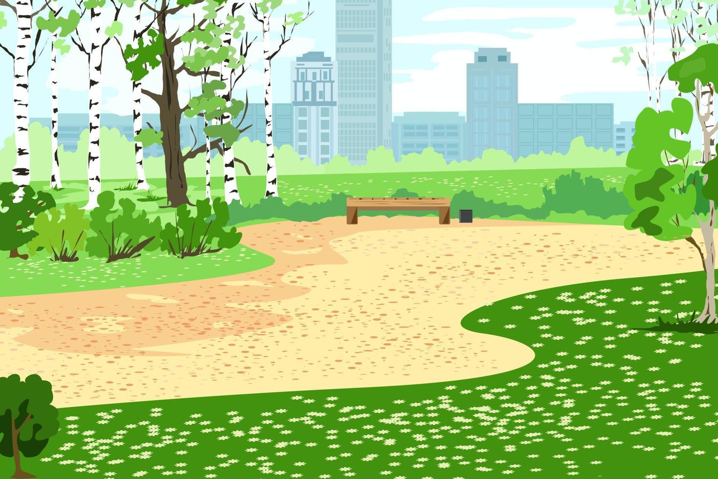 paysage du parc de la ville avec des bouleaux vecteur