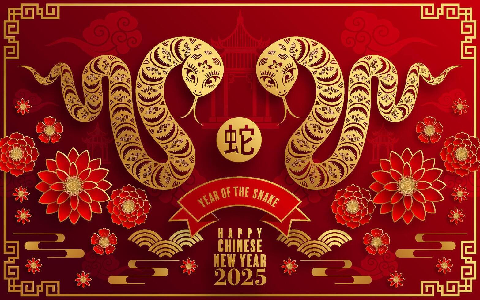 content chinois Nouveau année 2025 le serpent zodiaque signe papier Couper style sur Couleur Contexte. vecteur