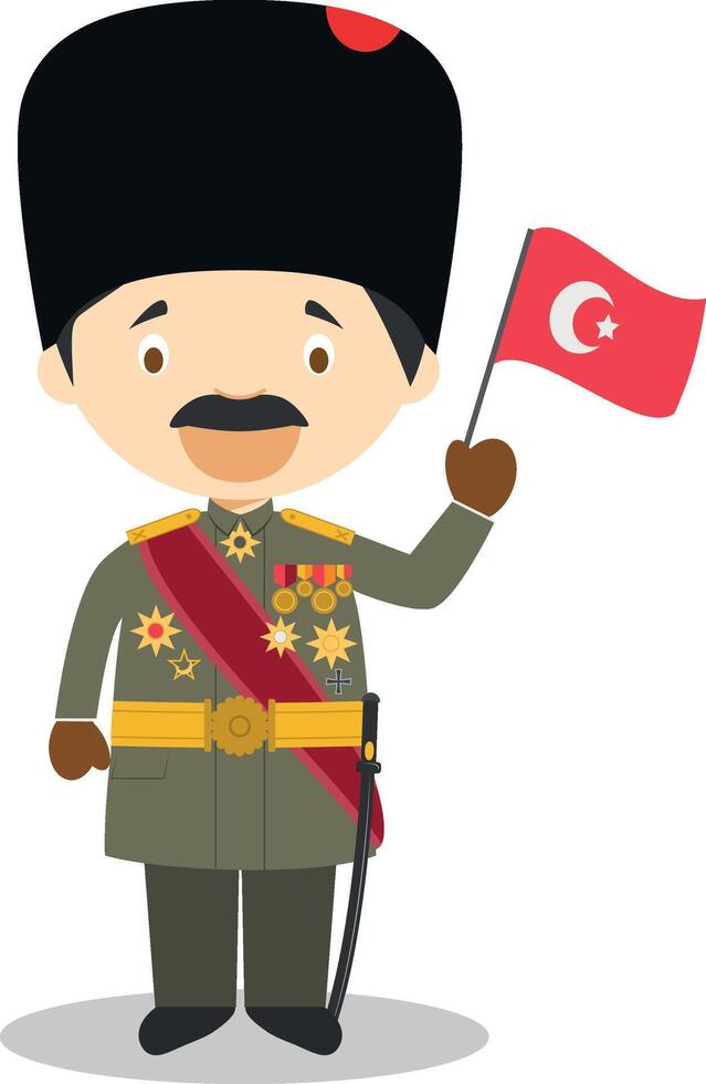 mustafa kemal atatürk dessin animé personnage. illustration. des gamins histoire collection. vecteur