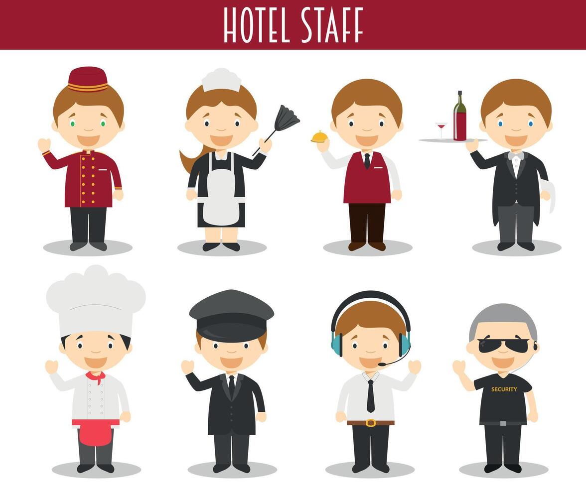 ensemble de Hôtel Personnel les professions dans dessin animé style vecteur