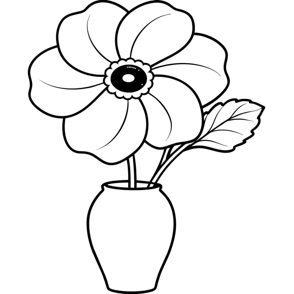 anémone fleur sur le vase contour illustration coloration livre page conception, anémone fleur sur le vase noir et blanc ligne art dessin coloration livre pages pour les enfants et adultes vecteur