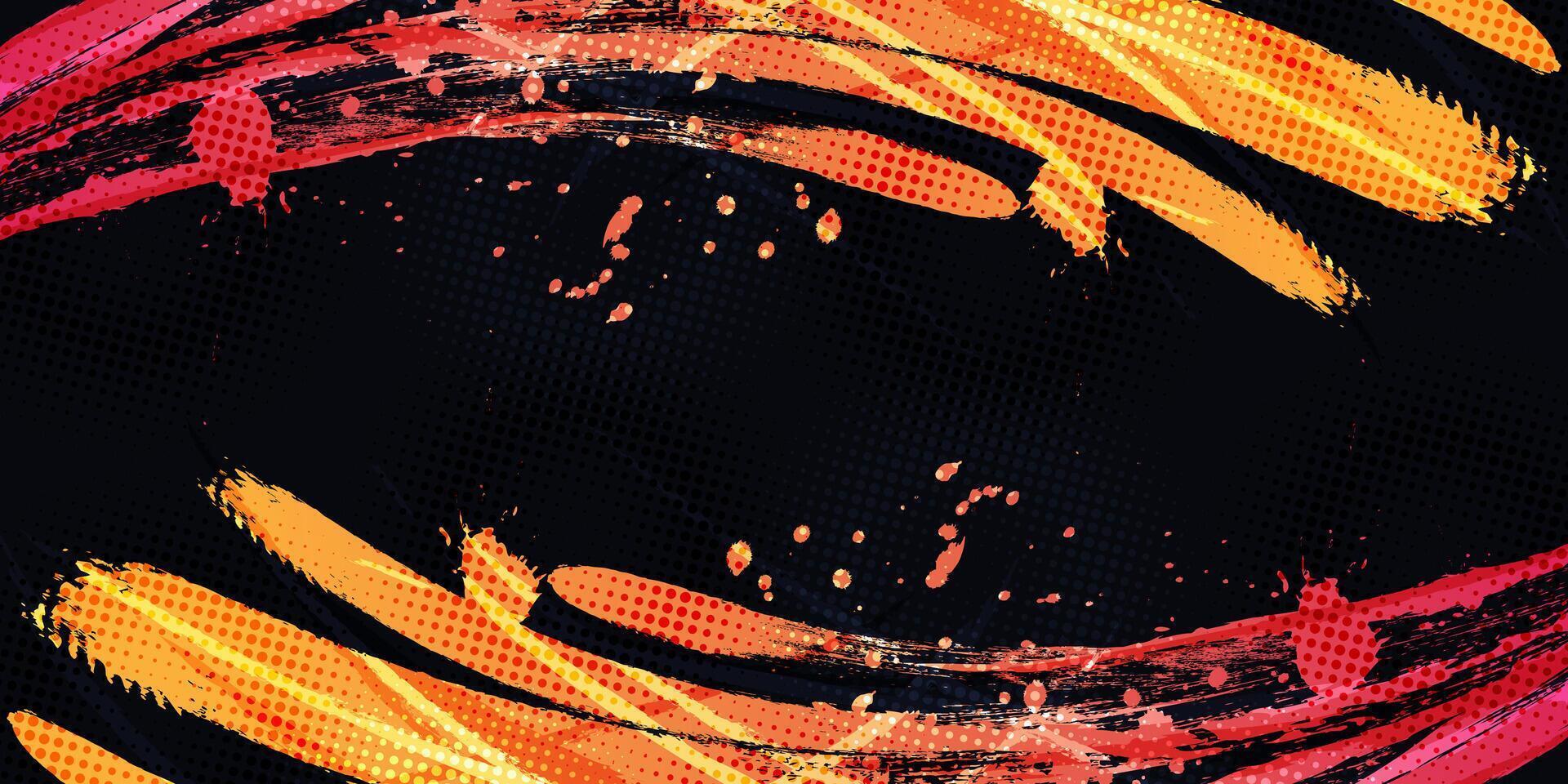 Orange pente brosse texture isolé sur noir Contexte avec demi-teinte effet. sport Contexte avec grunge style vecteur