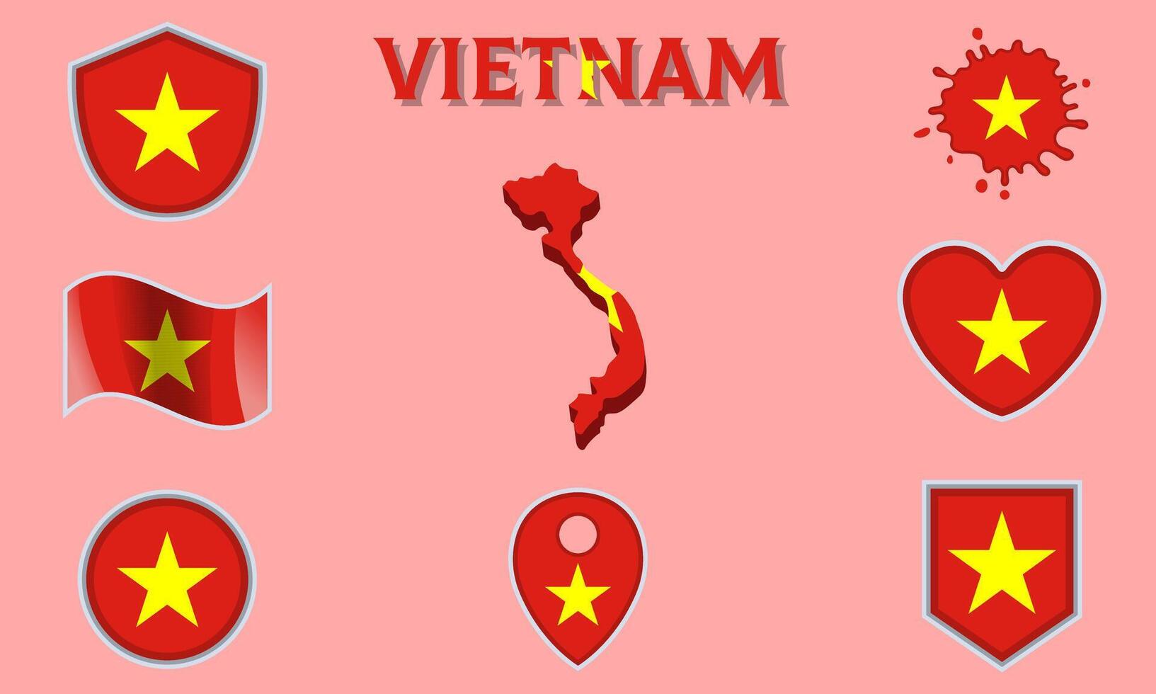 collection de plat nationale drapeaux de vietnam avec carte vecteur