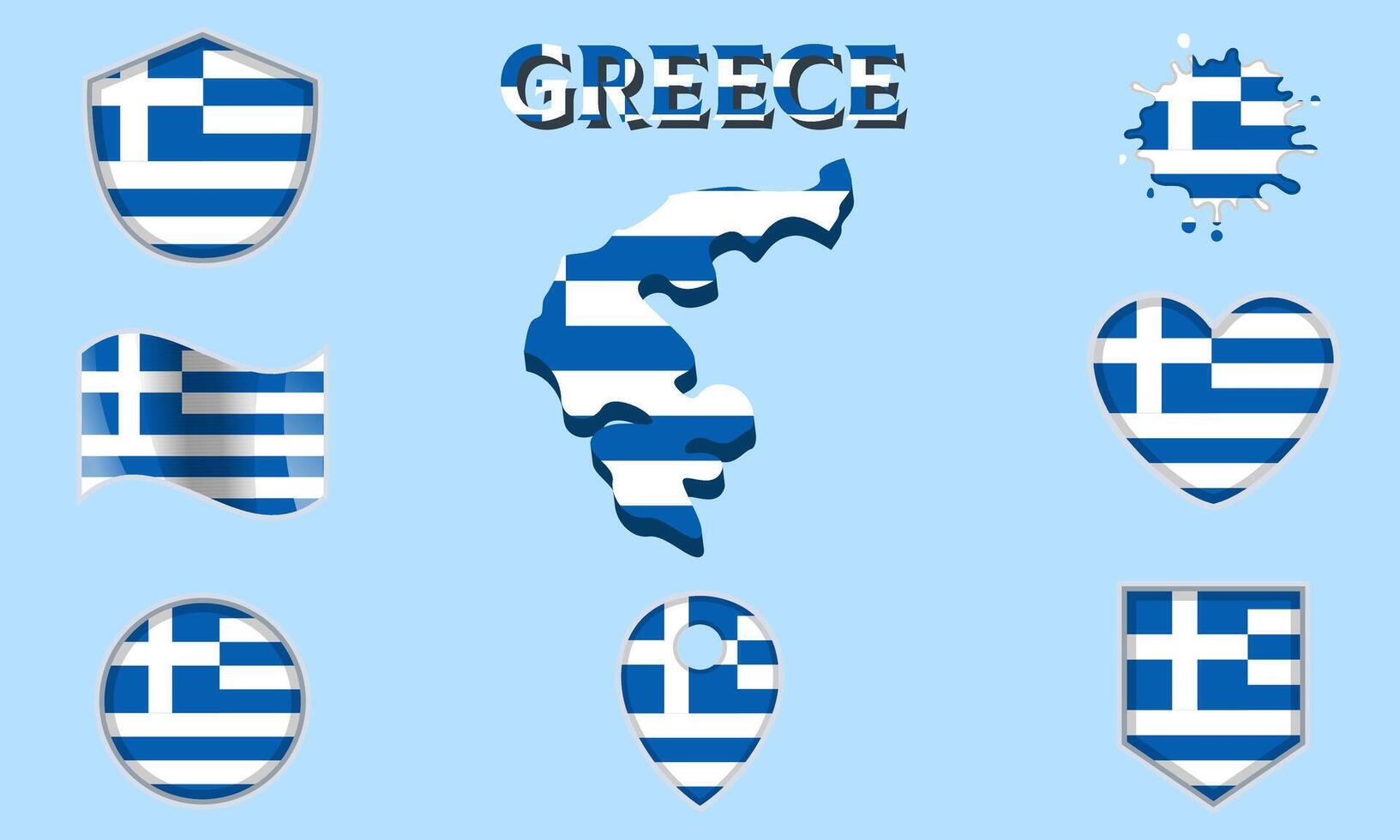 collection de plat nationale drapeaux de Grèce avec carte vecteur