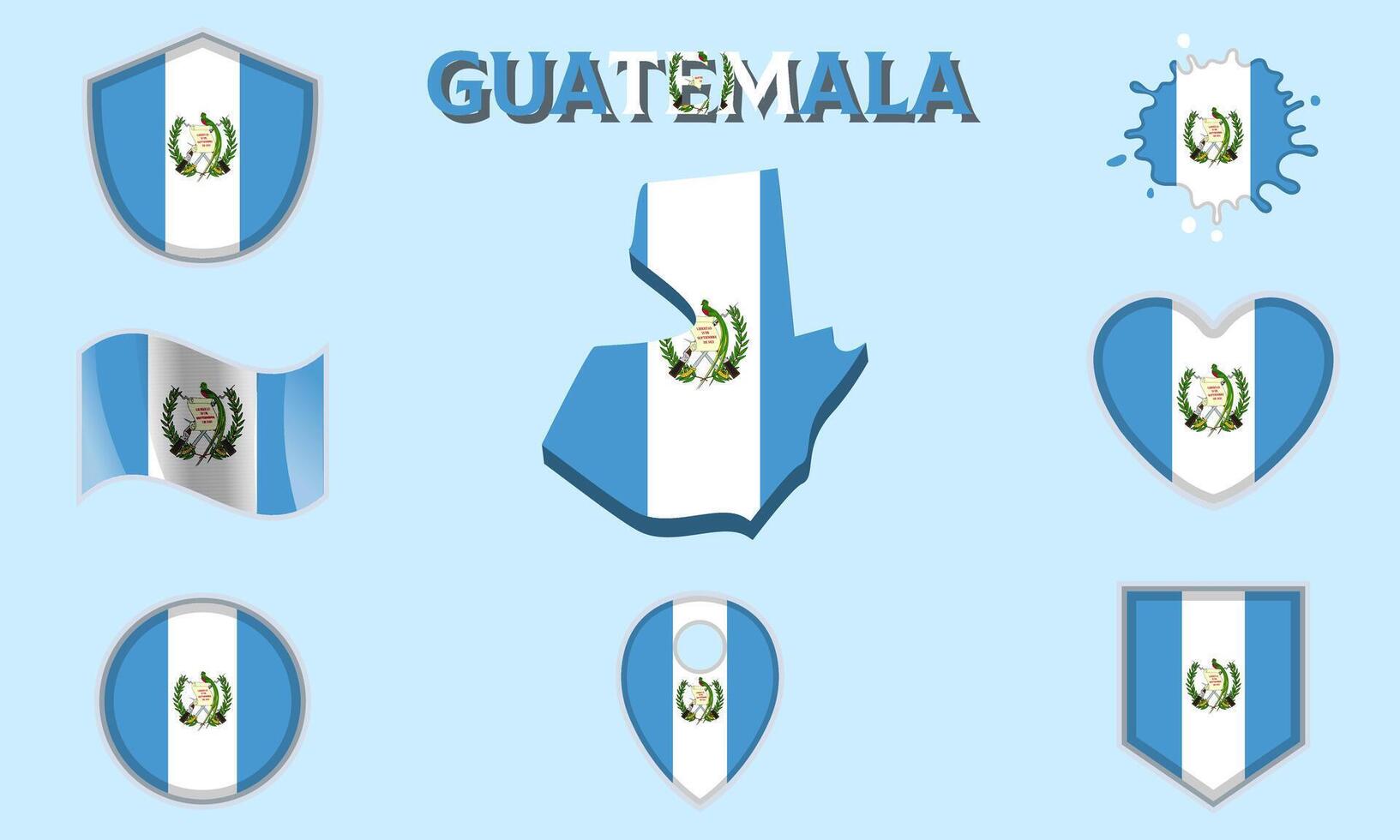 collection de plat nationale drapeaux de Guatemala avec carte vecteur