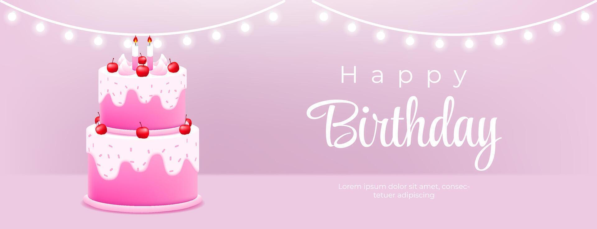 content anniversaire carte pour fille avec rose 3d mignonne gâteau sur rose Contexte. illustration vecteur