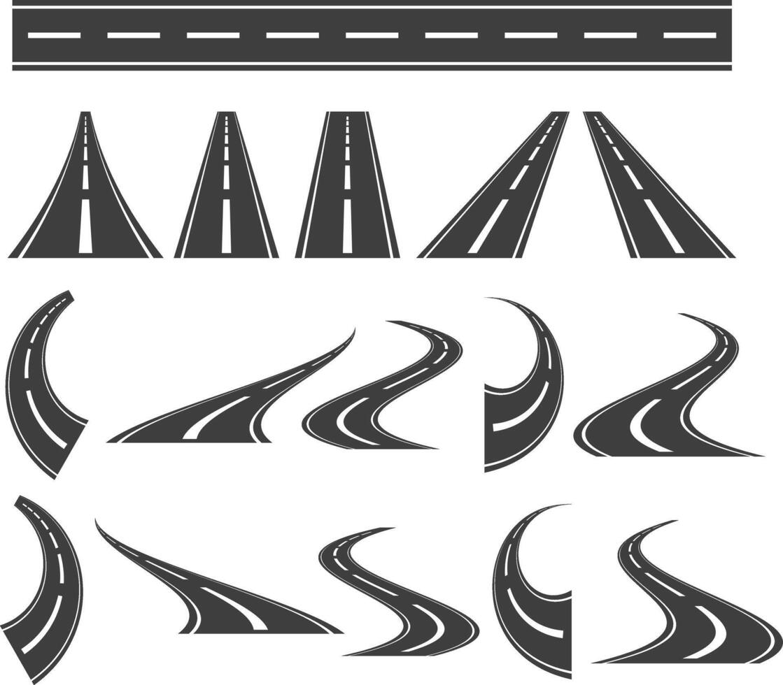 ensemble de Facile différent incurvé routes, longue Autoroute, se tourne, enroulement incurvé route carte illustration. vecteur