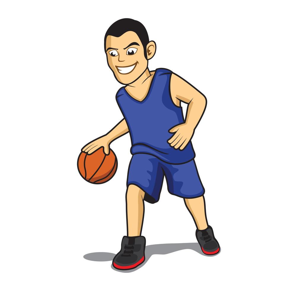 joueur de basket-ball personnage de dessin animé dribble illustration de conception vecteur
