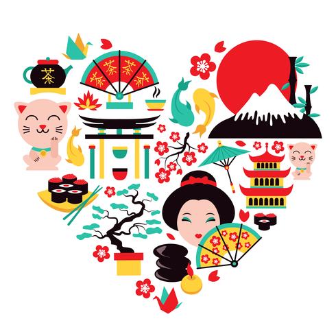 Japon symboles coeur vecteur