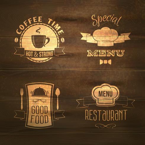 Emblèmes de menu de restaurant en bois vecteur