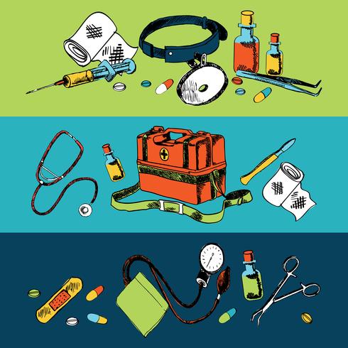 Jeu de couleurs des icônes d&#39;esquisse de médecine vecteur