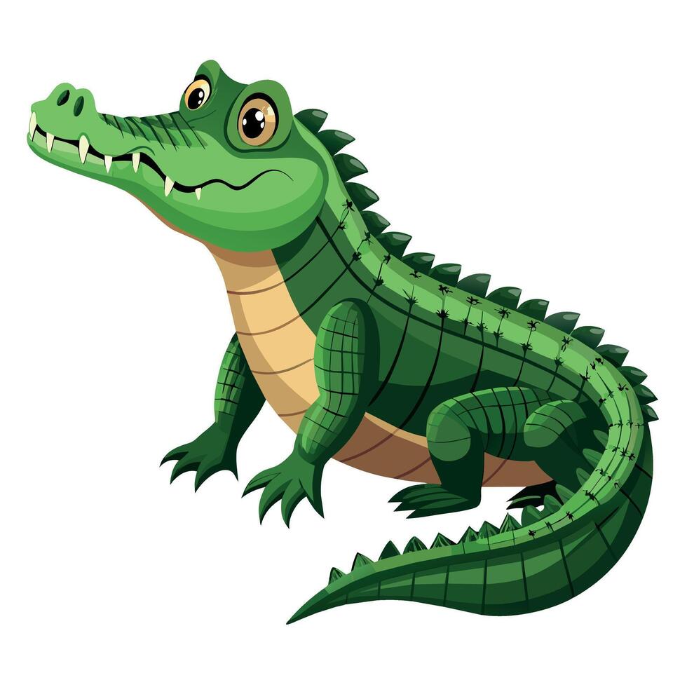 alligator plat style illustration, carton pose 2d style vecteur