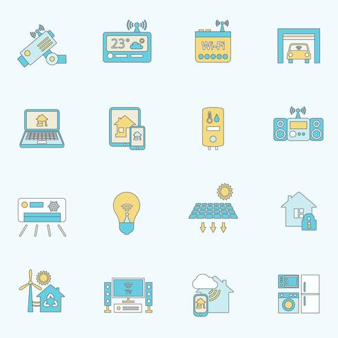 Ligne plate icônes maison intelligente vecteur