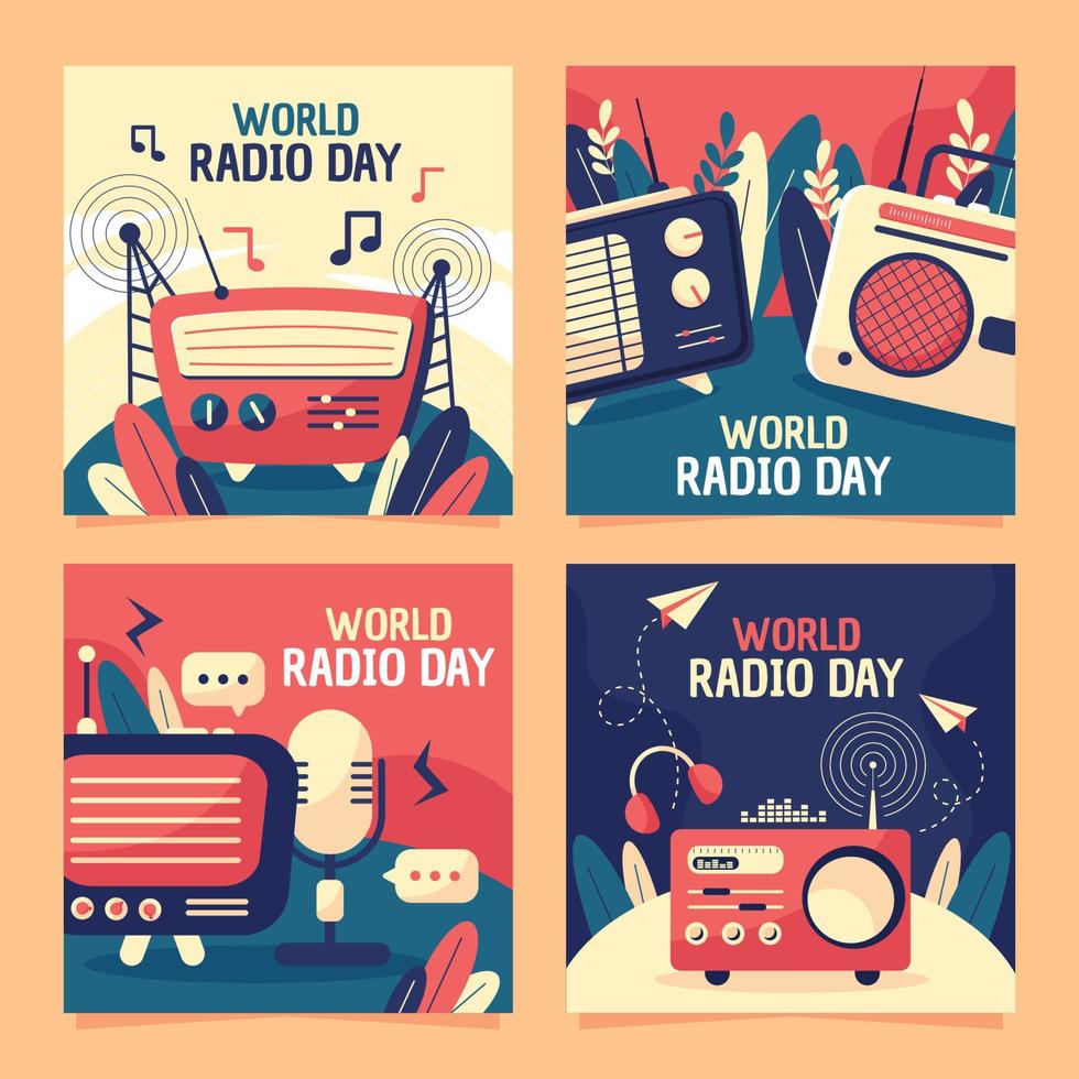publications sur les réseaux sociaux de la journée mondiale de la radio vecteur