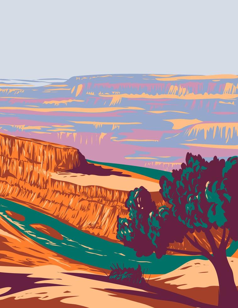 dead horse point state park avec vue sur la rivière colorado et le parc national de canyonlands utah usa wpa poster art vecteur