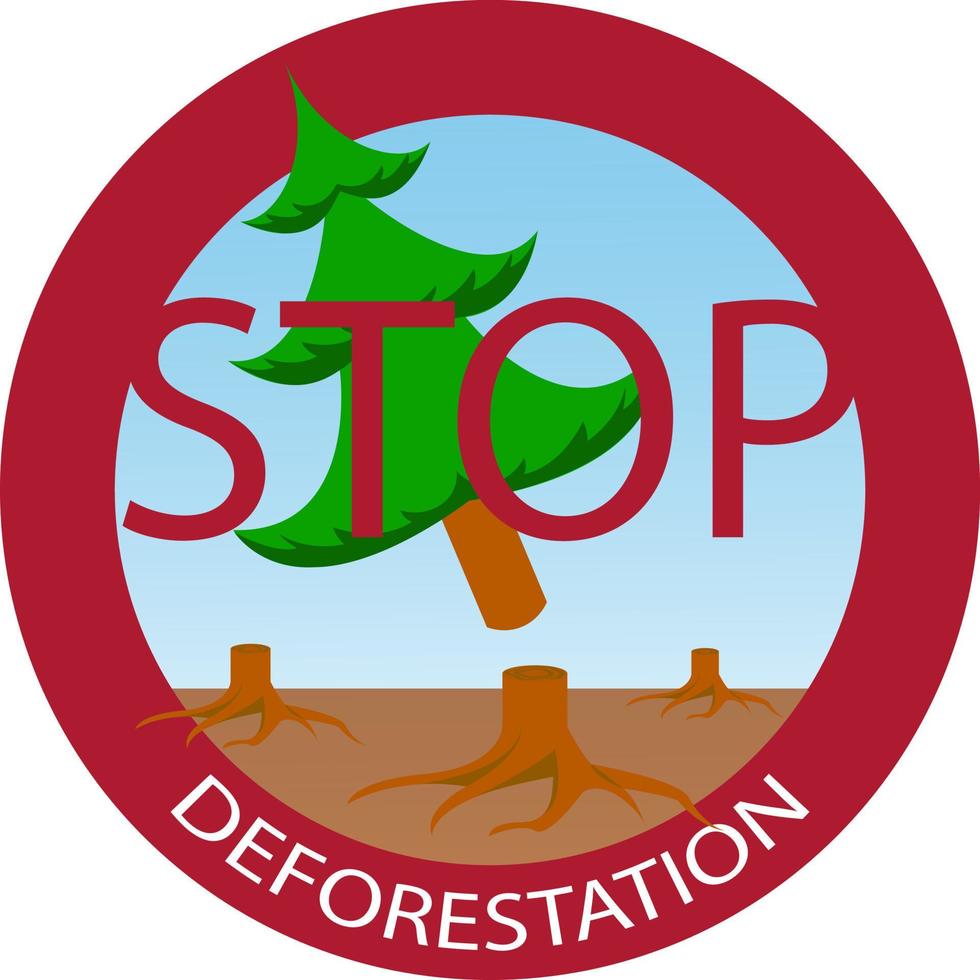 avertissement de logo d'arrêt de la déforestation, icône vecteur