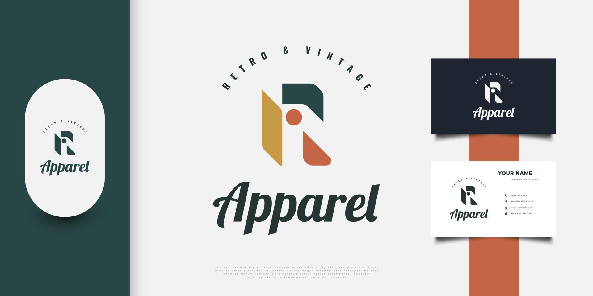 création de logo lettre r abstraite et minimaliste avec un style rétro ou vintage coloré. logo r pour le symbole, l'emblème ou l'icône des vêtements vecteur