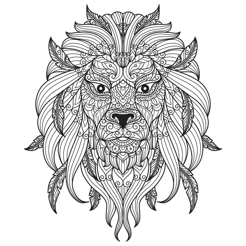 visage de lion dessiné à la main pour un livre de coloriage pour adultes vecteur