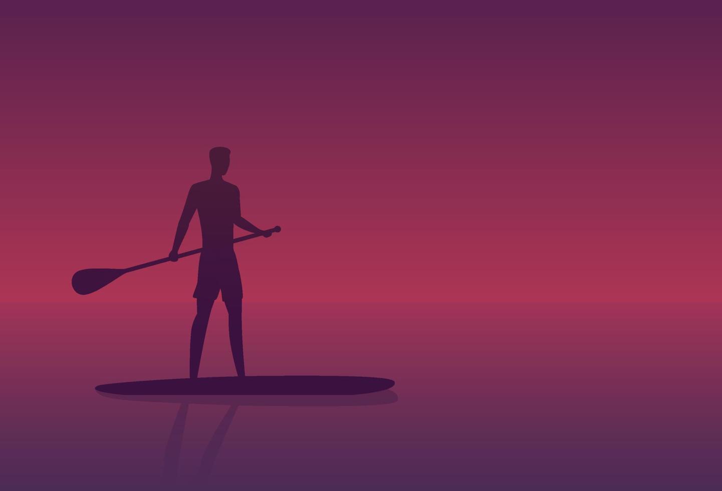 homme sur une planche sup au coucher du soleil vecteur