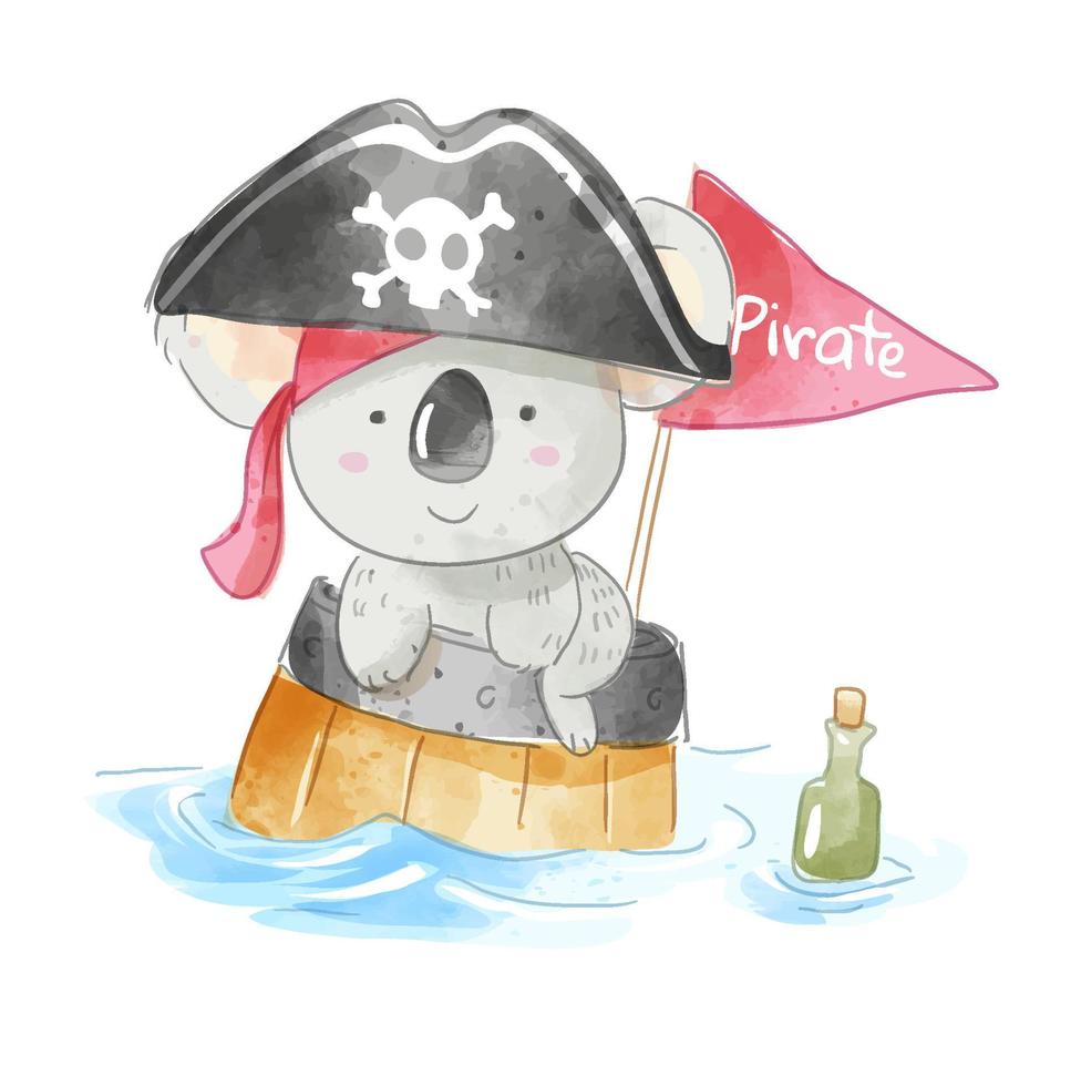 mignon koala pirate en illustration de baril vecteur