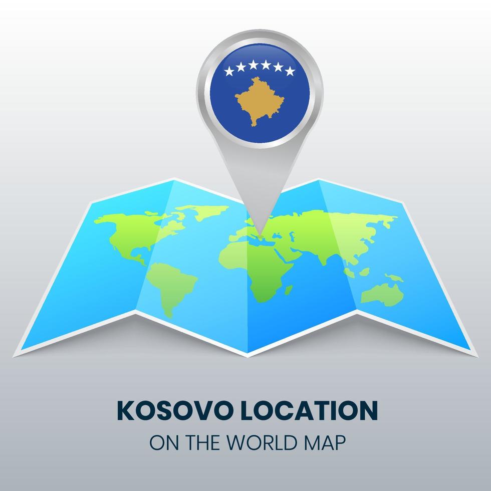 icône de localisation du kosovo sur la carte du monde, icône de broche ronde du kosovo vecteur