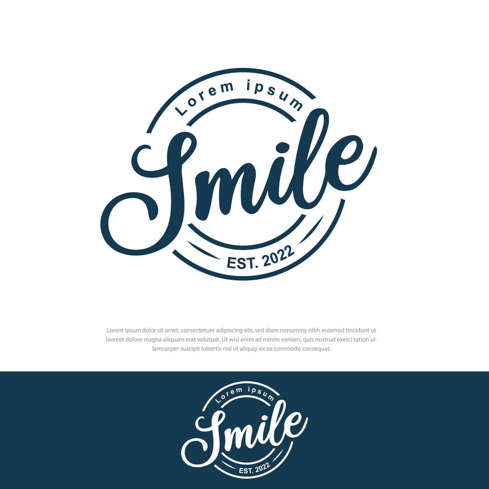 logo de sourire typographique dessiné à la main sur illustration vectorielle, timbre vintage vectoriel