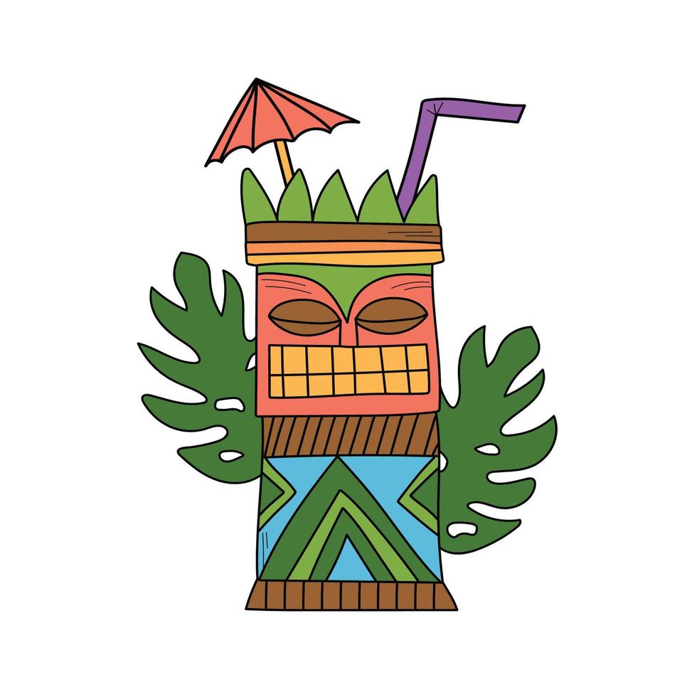 cocktails tiki dans un style dessiné à la main. lunettes idole tiki vecteur