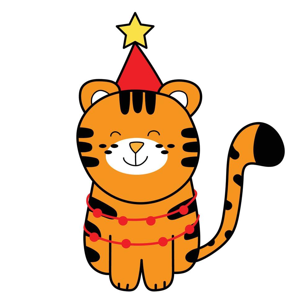 tigre mignon en costume de noël vecteur