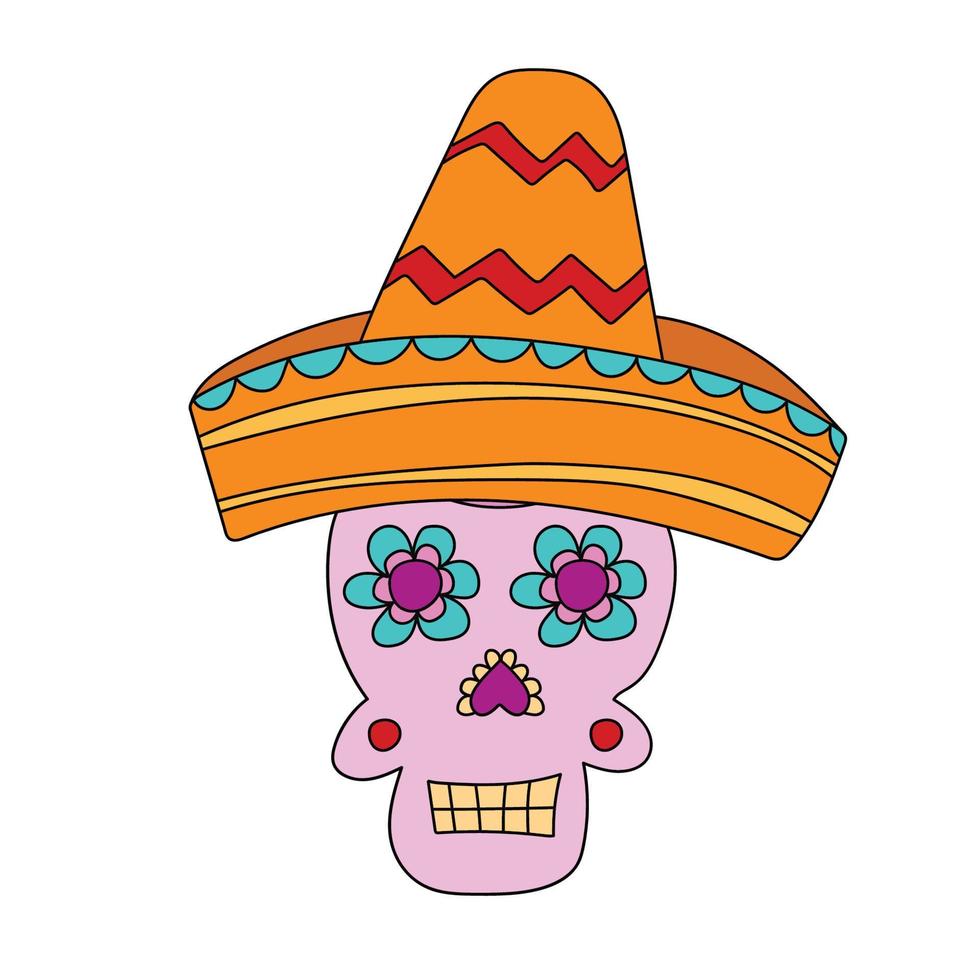 crâne dessiné à la main cinco de mayo fiesta vecteur