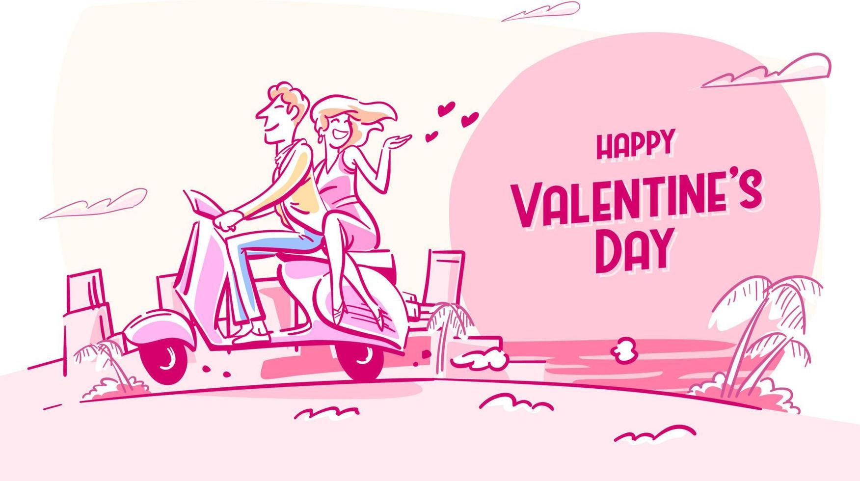 style rétro de couple romantique en scooter le jour de la saint-valentin vecteur