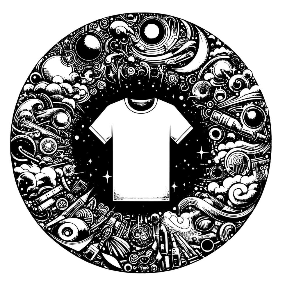 noir et blanc illustration de une blanc T-shirt vecteur