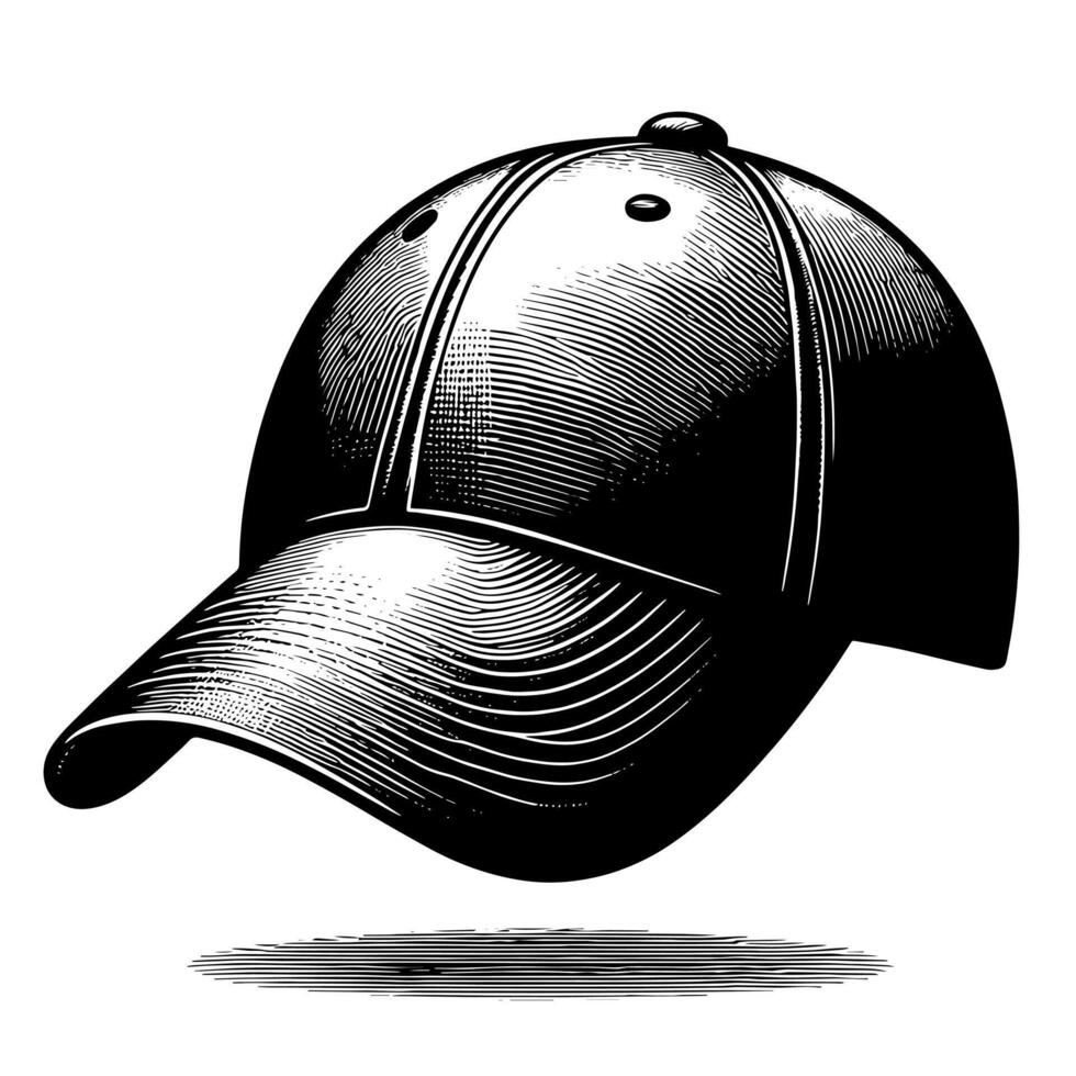 noir et blanc illustration de une Célibataire base-ball casquette vecteur