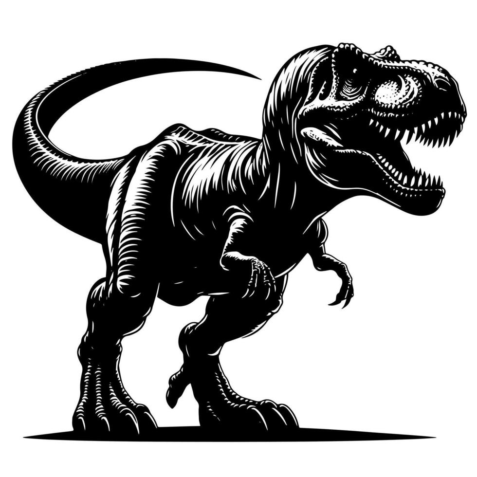 noir et blanc illustration de une trex dinosaure vecteur