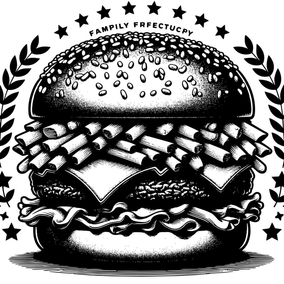 noir et blanc illustration de une savoureux grillé cheeseburger vecteur