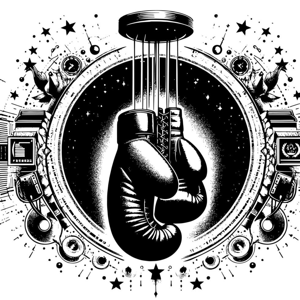 noir et blanc illustration de suspendu boxe gants vecteur