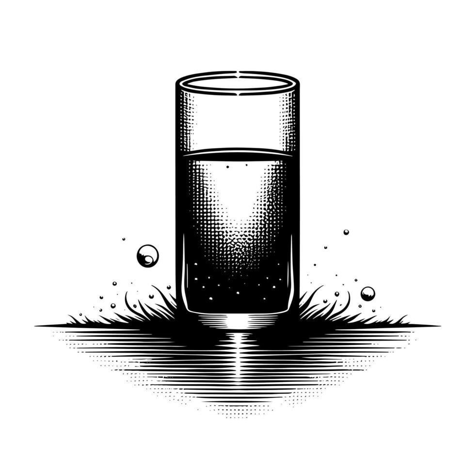 noir et blanc illustration de une pétillant Frais verre de l'eau vecteur