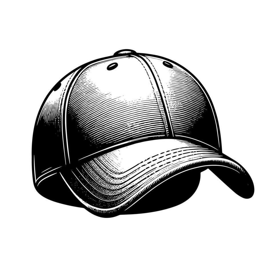 noir et blanc illustration de une Célibataire base-ball casquette vecteur