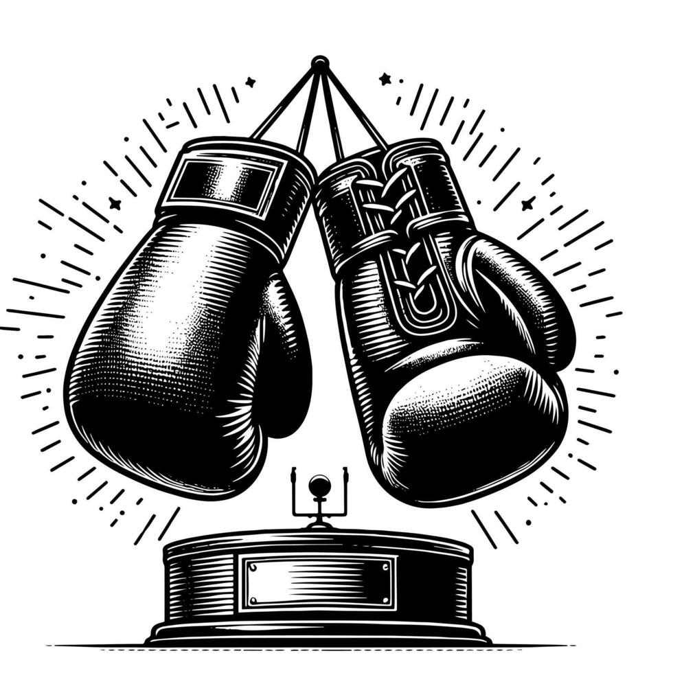 noir et blanc illustration de suspendu boxe gants vecteur