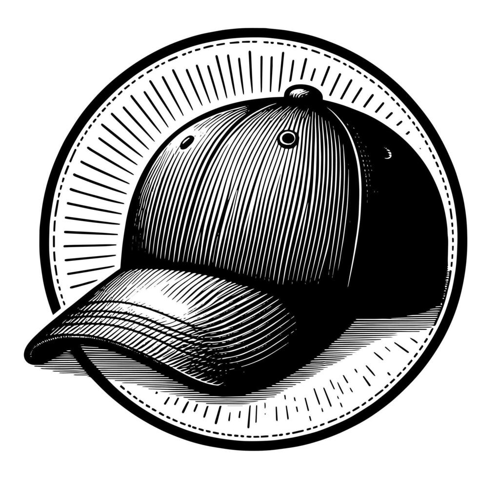 noir et blanc illustration de une Célibataire base-ball casquette vecteur
