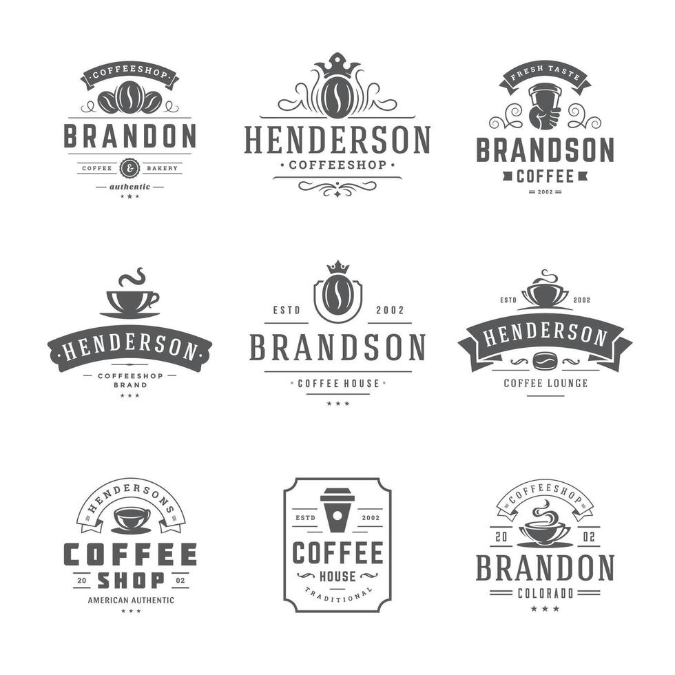 café magasin logos conception modèles ensemble illustration pour café badge conception et menu décoration vecteur