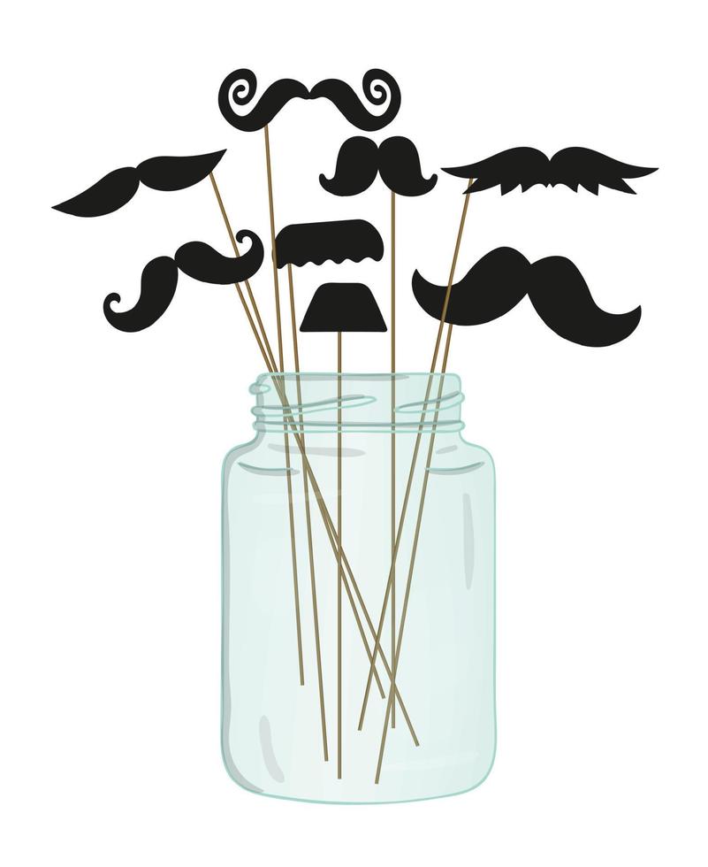 illustration vectorielle de moustache sur bâton dans un bocal en verre. illustration pour un événement de sensibilisation au cancer de la prostate ou un design masculin. affiche de saison de moustache. photo d'accessoires de photomaton vecteur