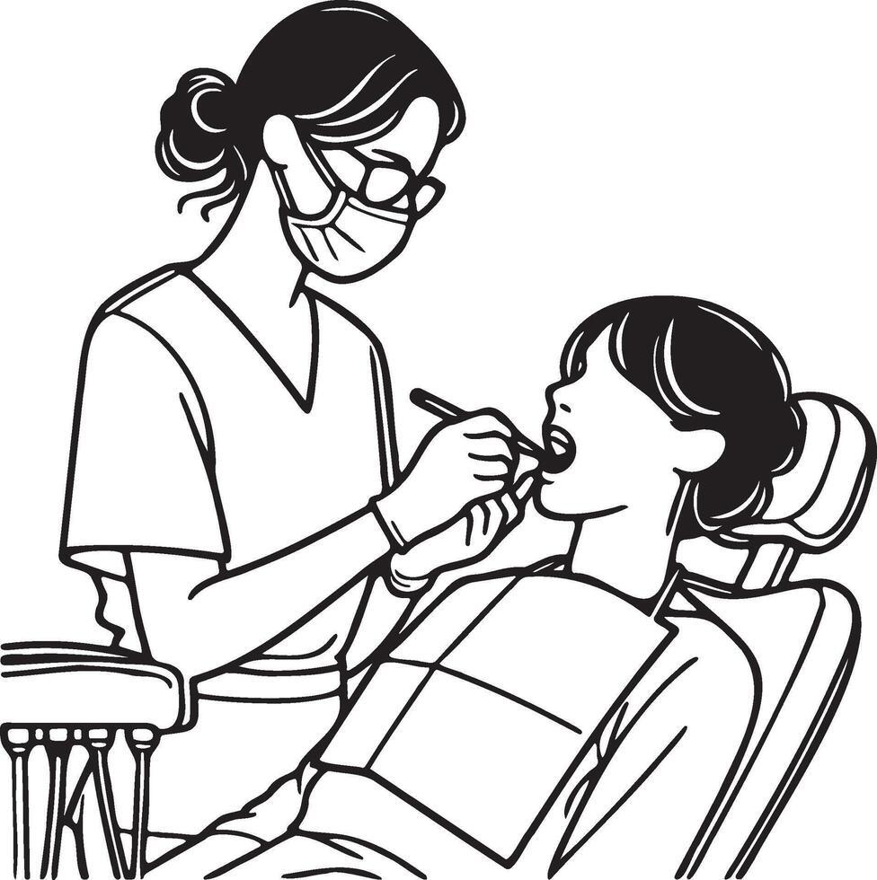 dentiste diagnostic une patient illustration. vecteur