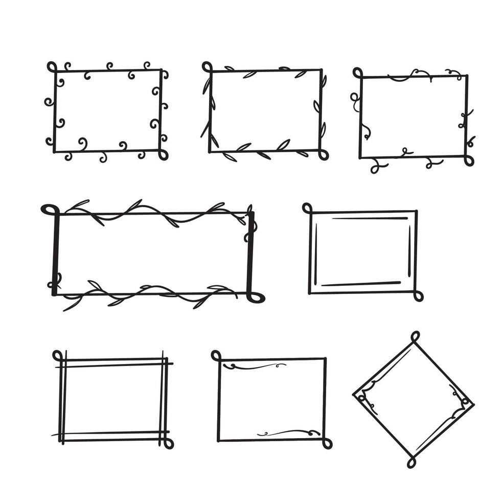 cadres et bordures ornementaux décoratifs dessinés à la main. décoration de calligraphie florale avec des éléments royaux vintage et des tourbillons divisés doodle vectoriel