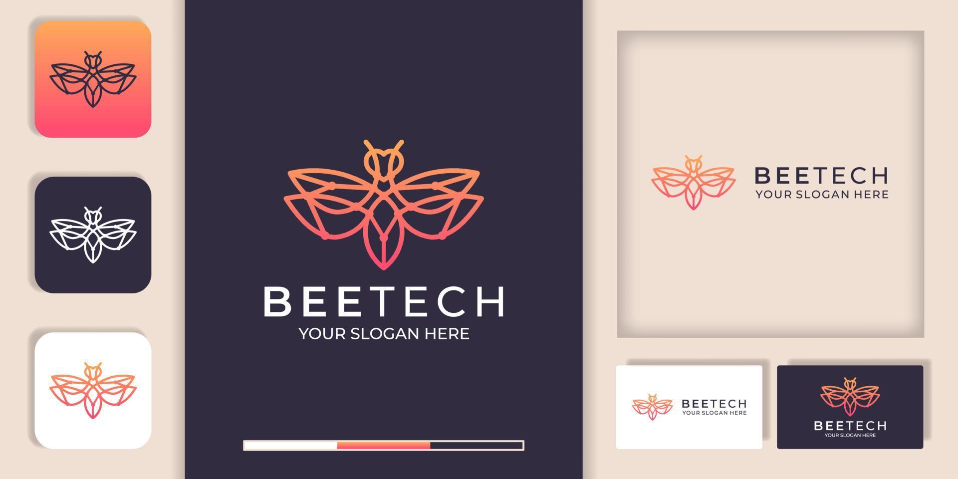 logo de la technologie des abeilles avec conception de ligne et modèle de carte de visite vecteur