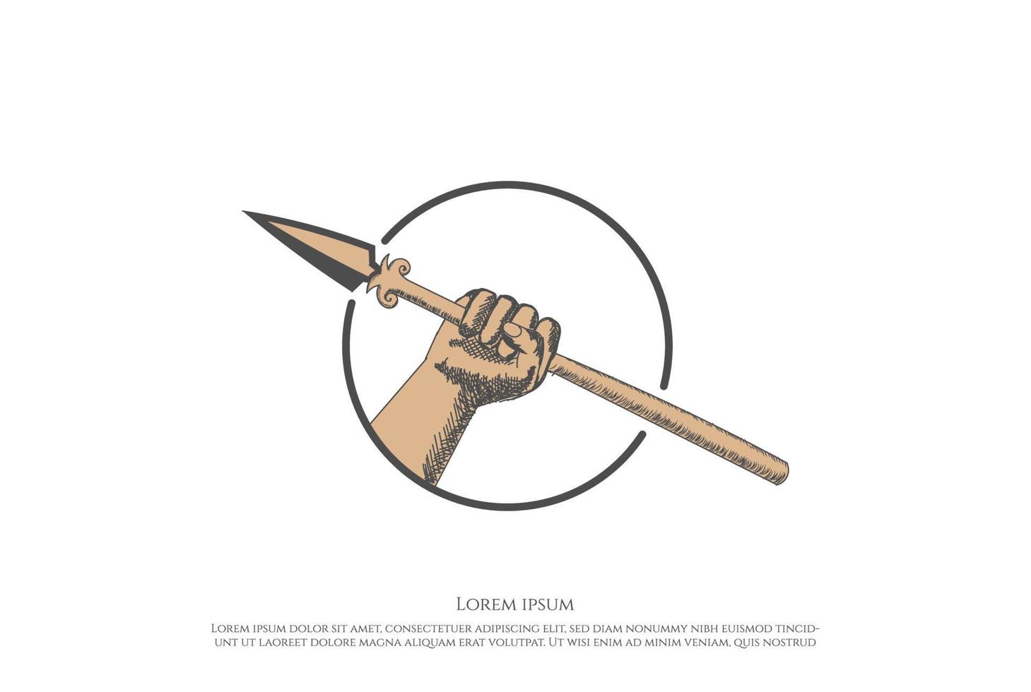 vecteur de conception de logo d'arme de lance de prise de main rustique