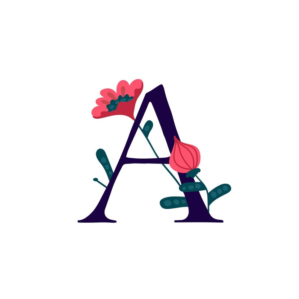lettre latine dans les fleurs et les plantes. vecteur. lettre dans les éléments décoratifs pour les inscriptions. logo d'entreprise. affiche ou monogramme. vecteur
